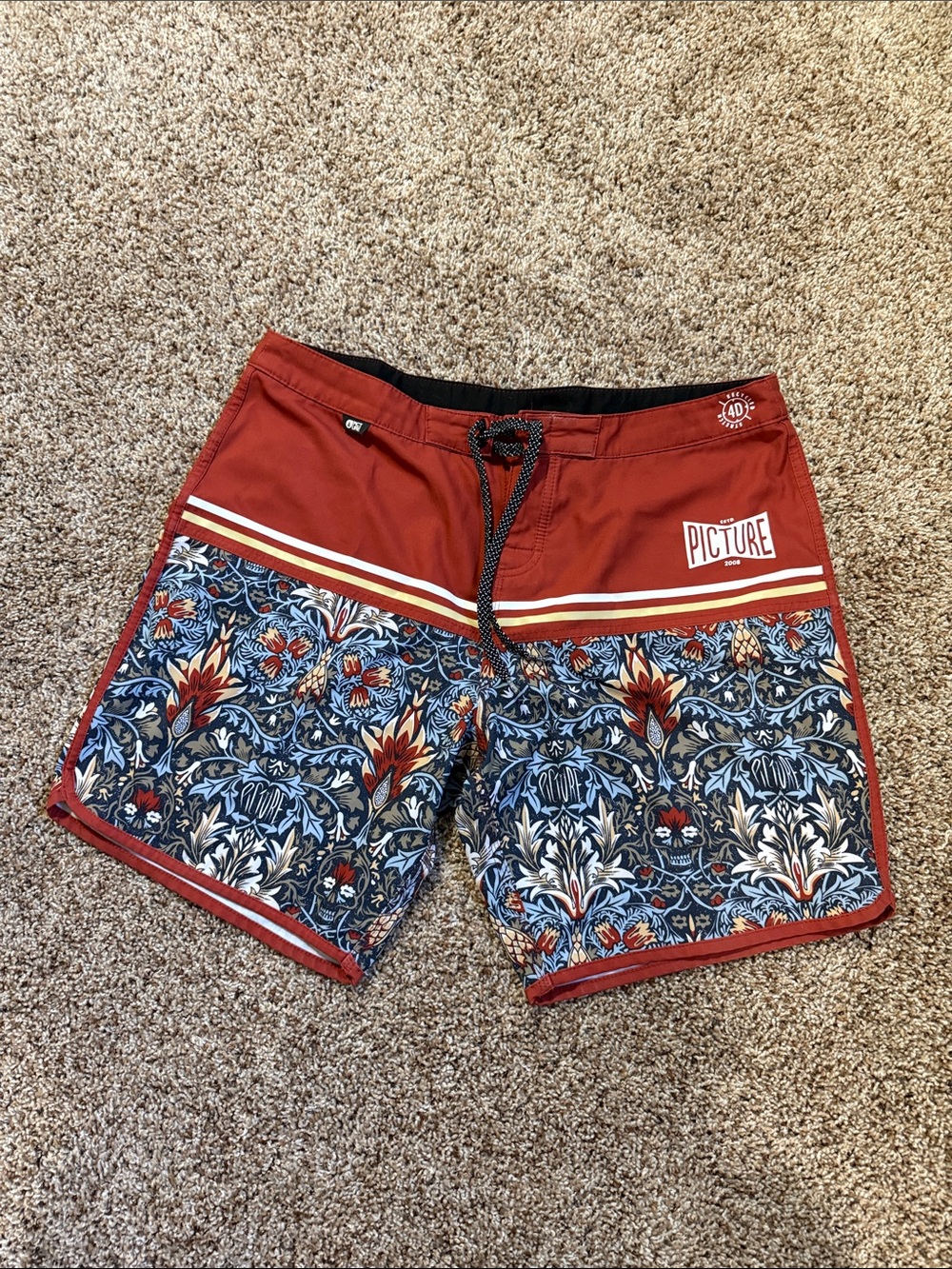 Picture Men’s Rust Floral-Panel Swim Board Shorts